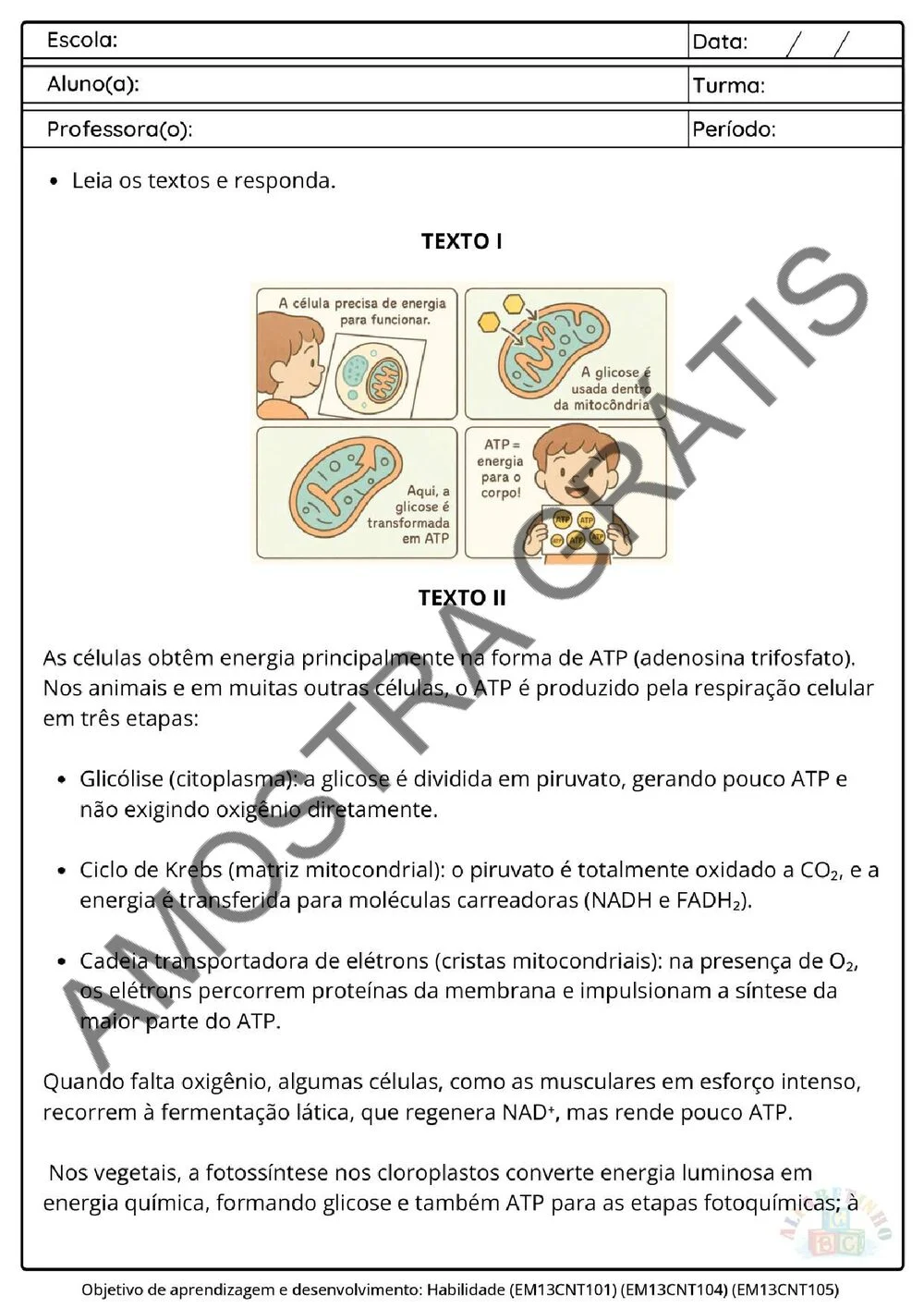 Planejamento de Biologia Ensino Médio BNCC 2026 + 240 atividades — amostra das atividades 5