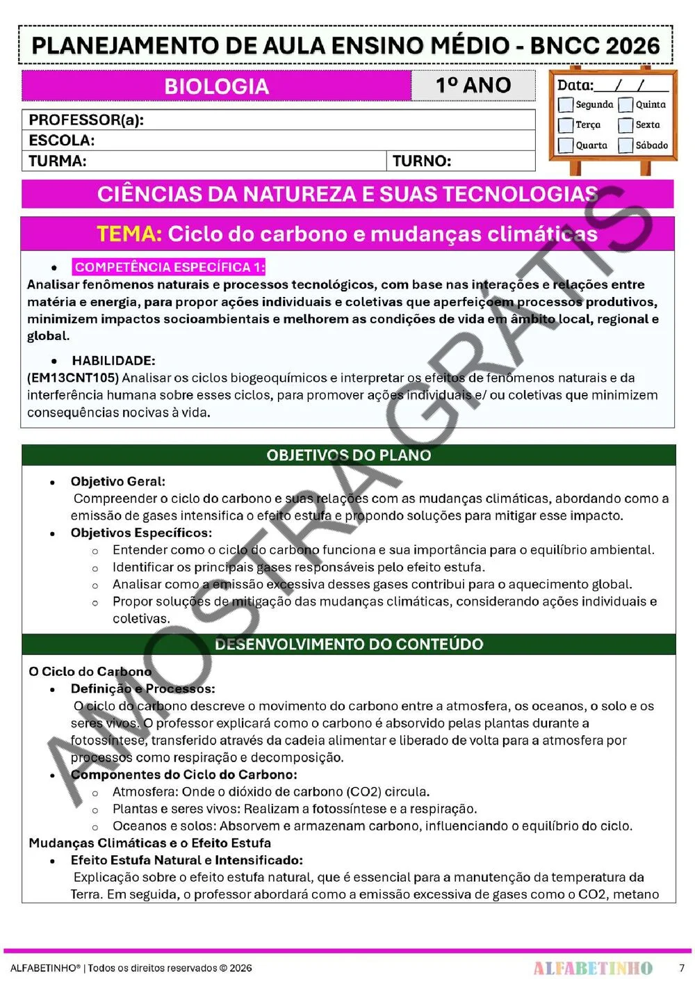 Planejamento de Biologia Ensino Médio BNCC 2026 + 240 atividades — amostra do planejamento 10