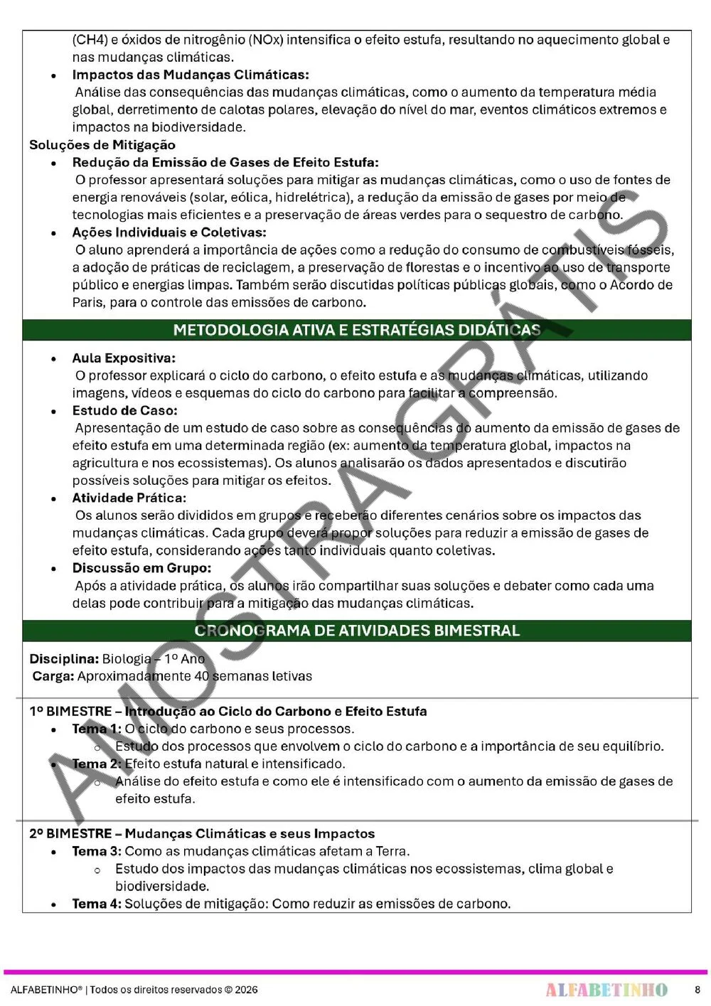 Planejamento de Biologia Ensino Médio BNCC 2026 + 240 atividades — amostra do planejamento 11