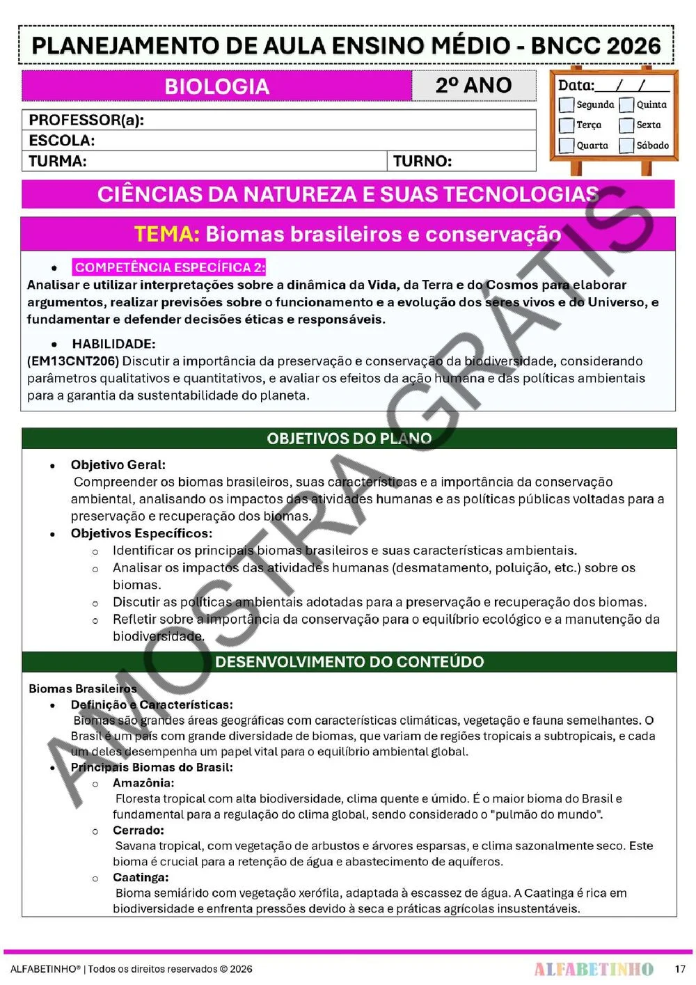Planejamento de Biologia Ensino Médio BNCC 2026 + 240 atividades — amostra do planejamento 22