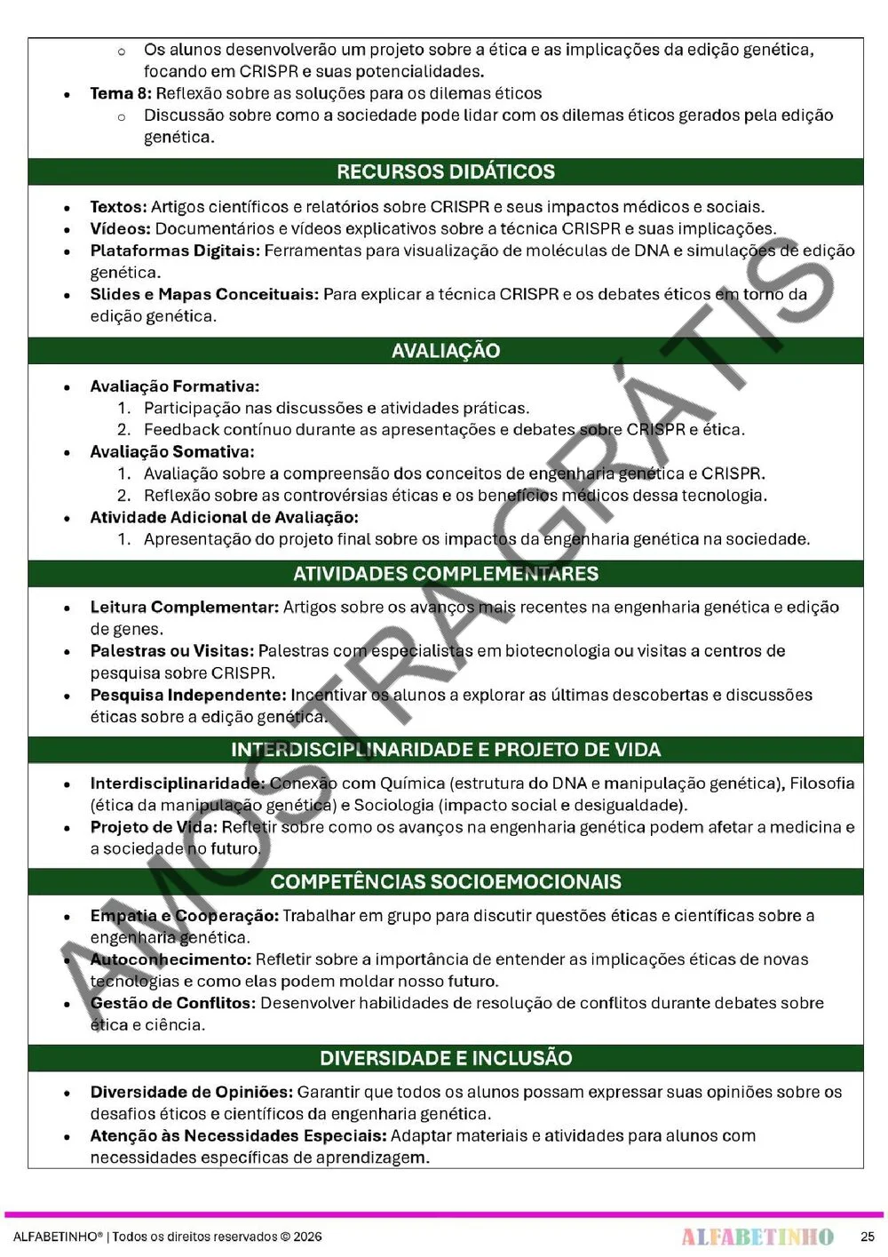 Planejamento de Biologia Ensino Médio BNCC 2026 + 240 atividades — amostra do planejamento 32
