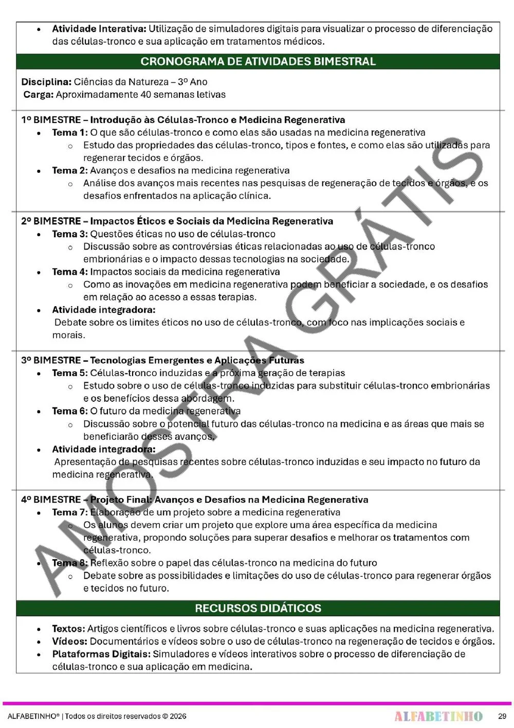 Planejamento de Biologia Ensino Médio BNCC 2026 + 240 atividades — amostra do planejamento 36