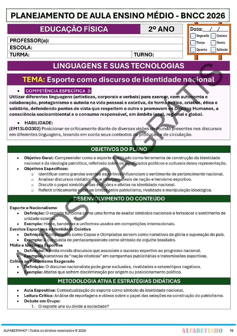 Planejamento de Educação Física Ensino Médio BNCC 2026 + 240 atividades — amostra do planejamento 21