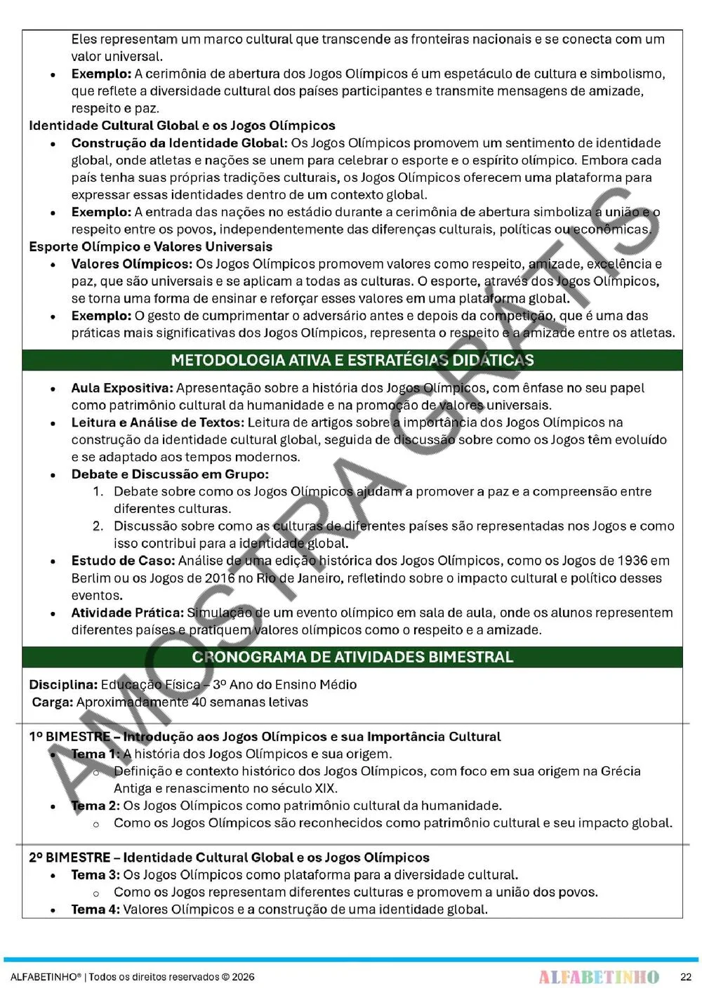 Planejamento de Educação Física Ensino Médio BNCC 2026 + 240 atividades — amostra do planejamento 29