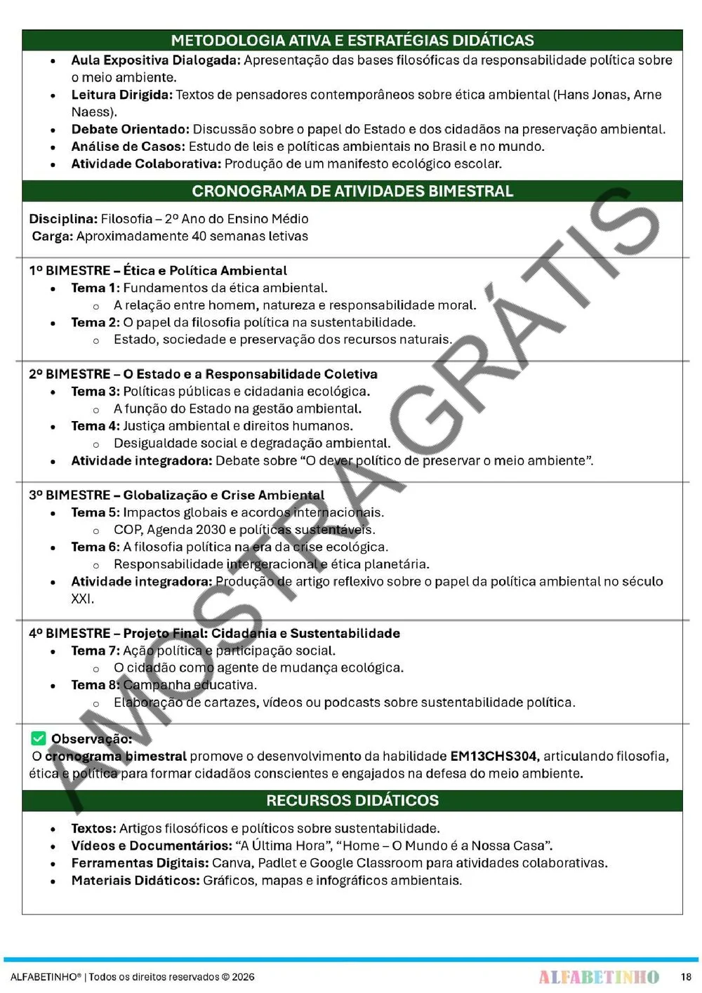 Planejamento de Filosofia Ensino Médio BNCC 2026 + 180 atividades — amostra do planejamento 23
