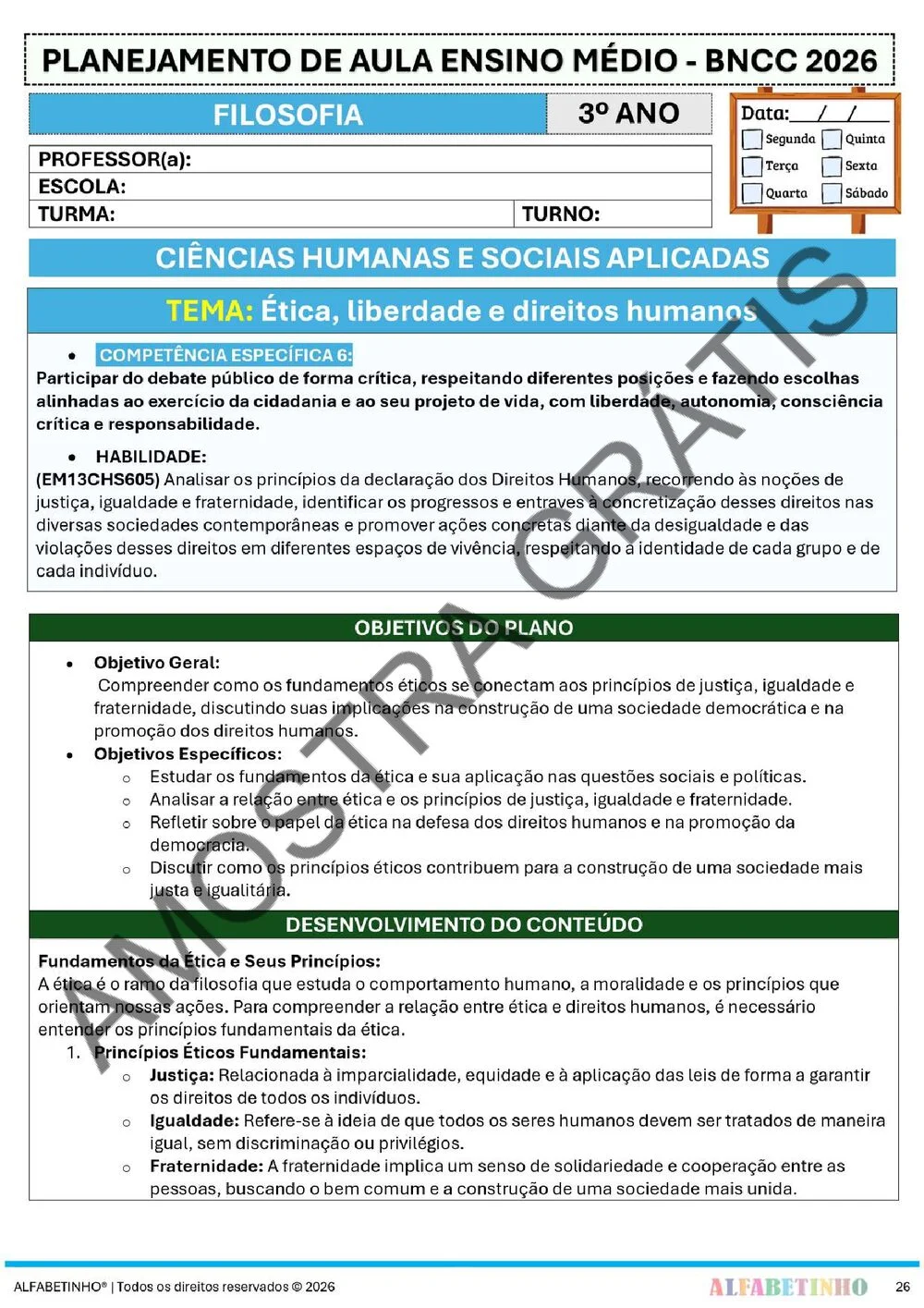 Planejamento de Filosofia Ensino Médio BNCC 2026 + 180 atividades — amostra do planejamento 33