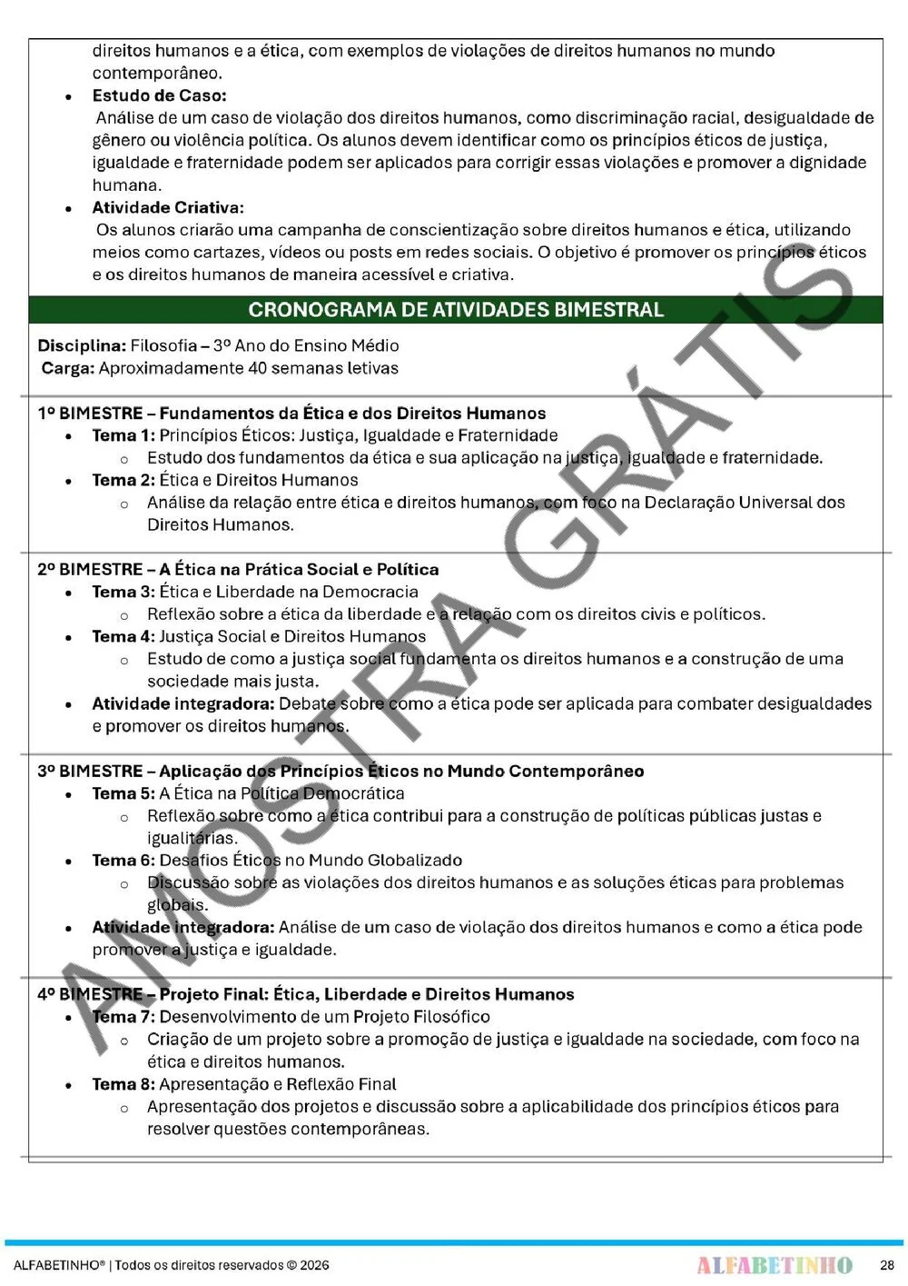 Planejamento de Filosofia Ensino Médio BNCC 2026 + 180 atividades — amostra do planejamento 35