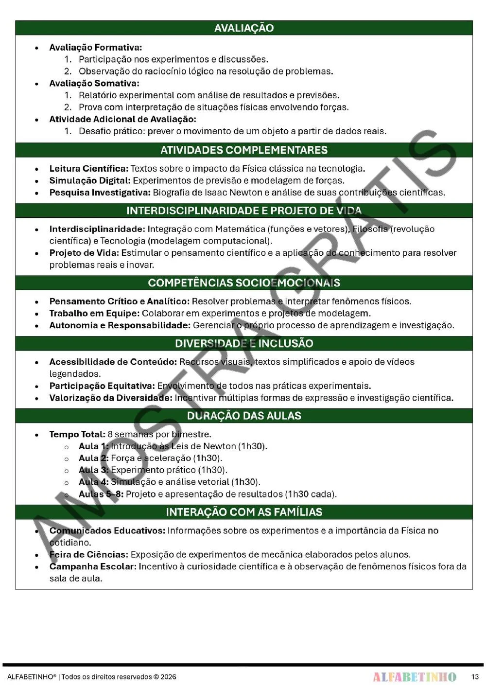 Planejamento anual de Física — 1º, 2º e 3º ano do Ensino Médio (BNCC 2026) + 240 atividades — amostra do planejamento 18