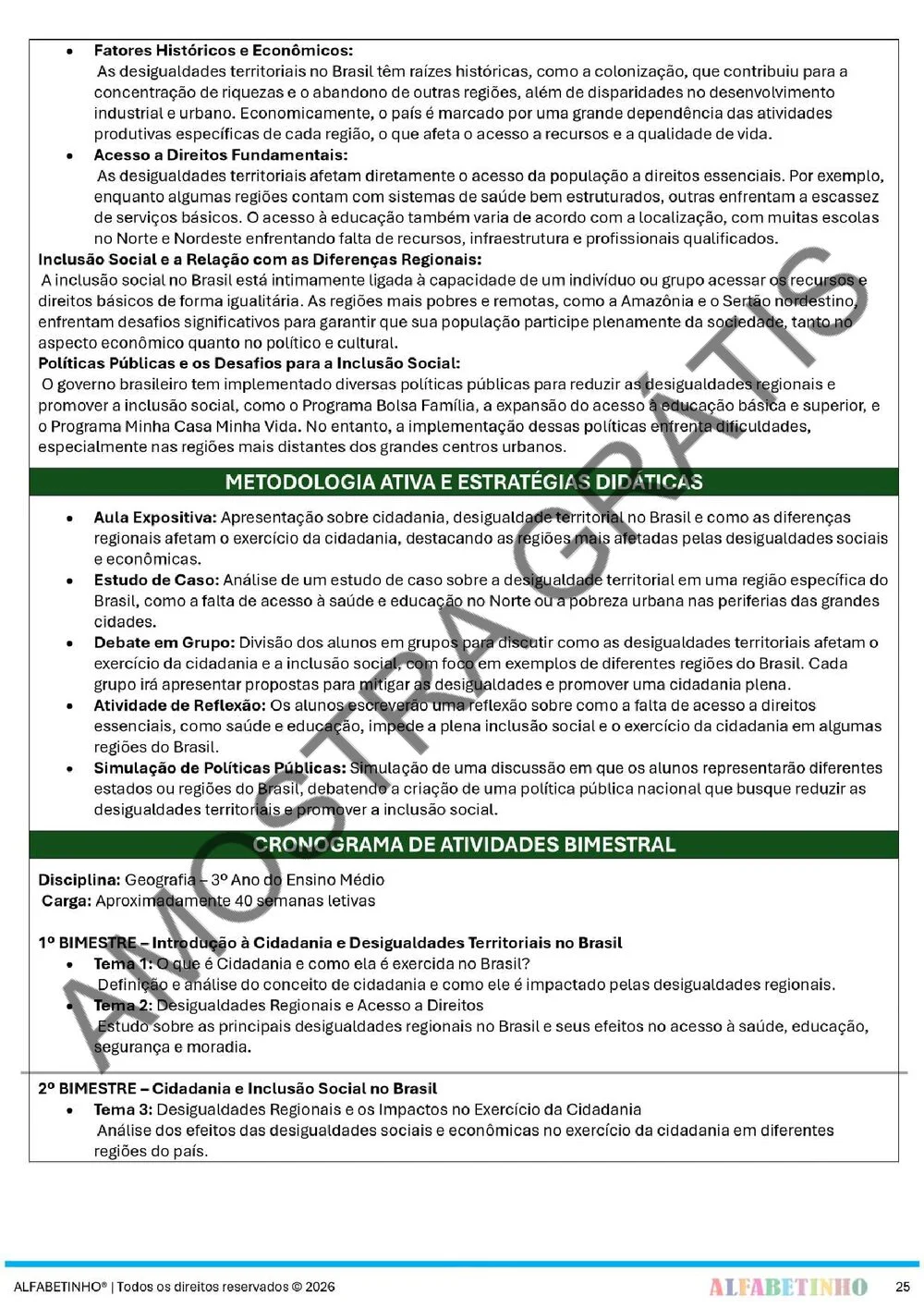 Planejamento anual de História Ensino Médio BNCC 2026 + 300 atividades — amostra do planejamento 31