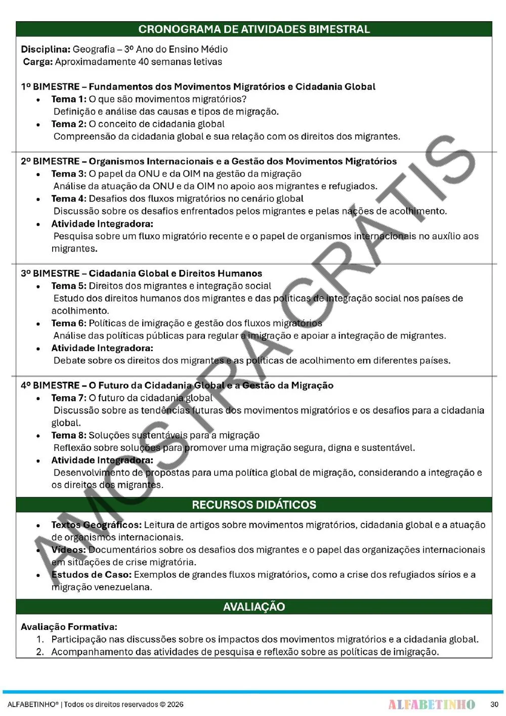 Planejamento anual de História Ensino Médio BNCC 2026 + 300 atividades — amostra do planejamento 36