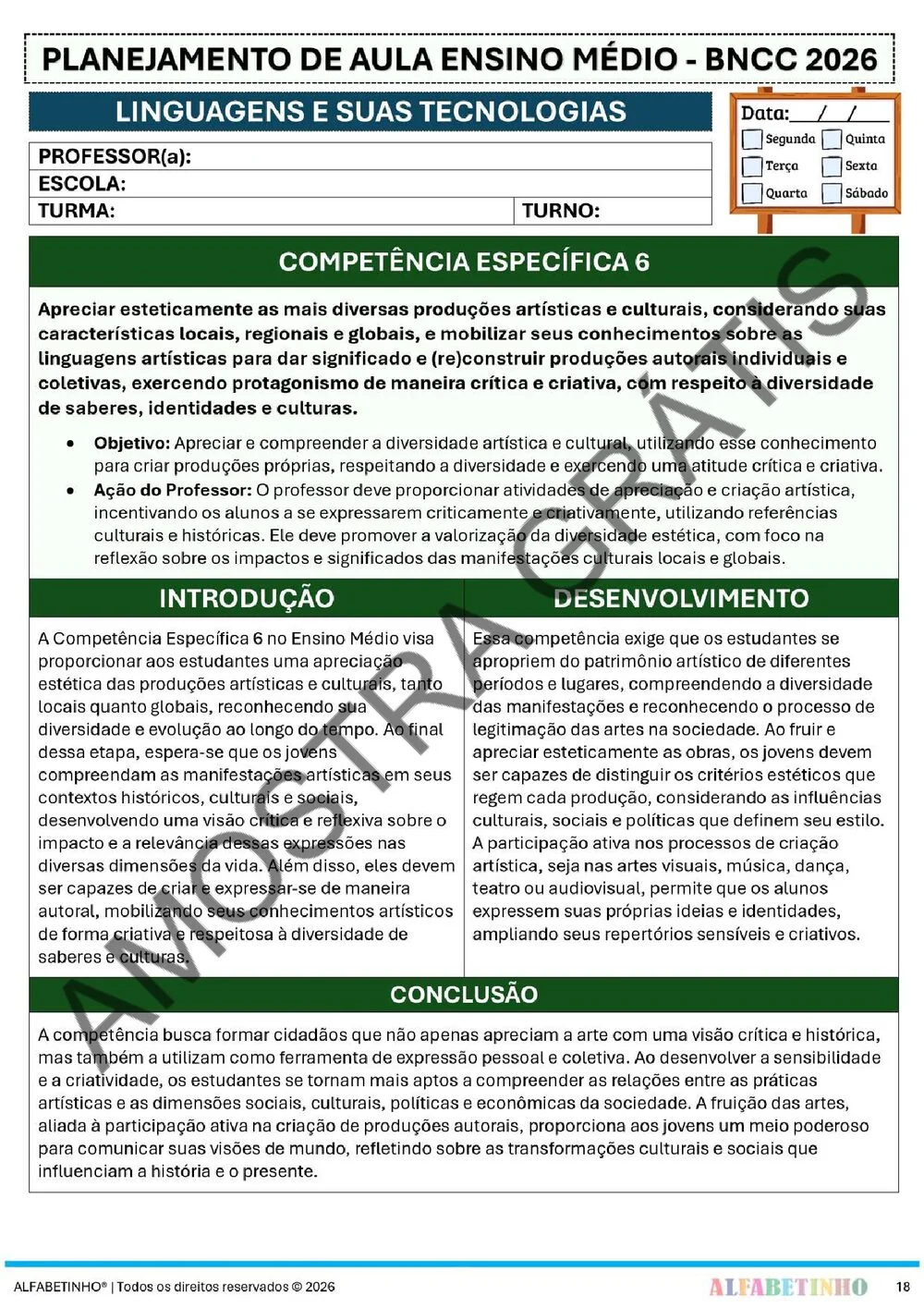 Planejamento de Língua inglesa Ensino Médio BNCC 2026 + 240 atividades — amostra do planejamento 25