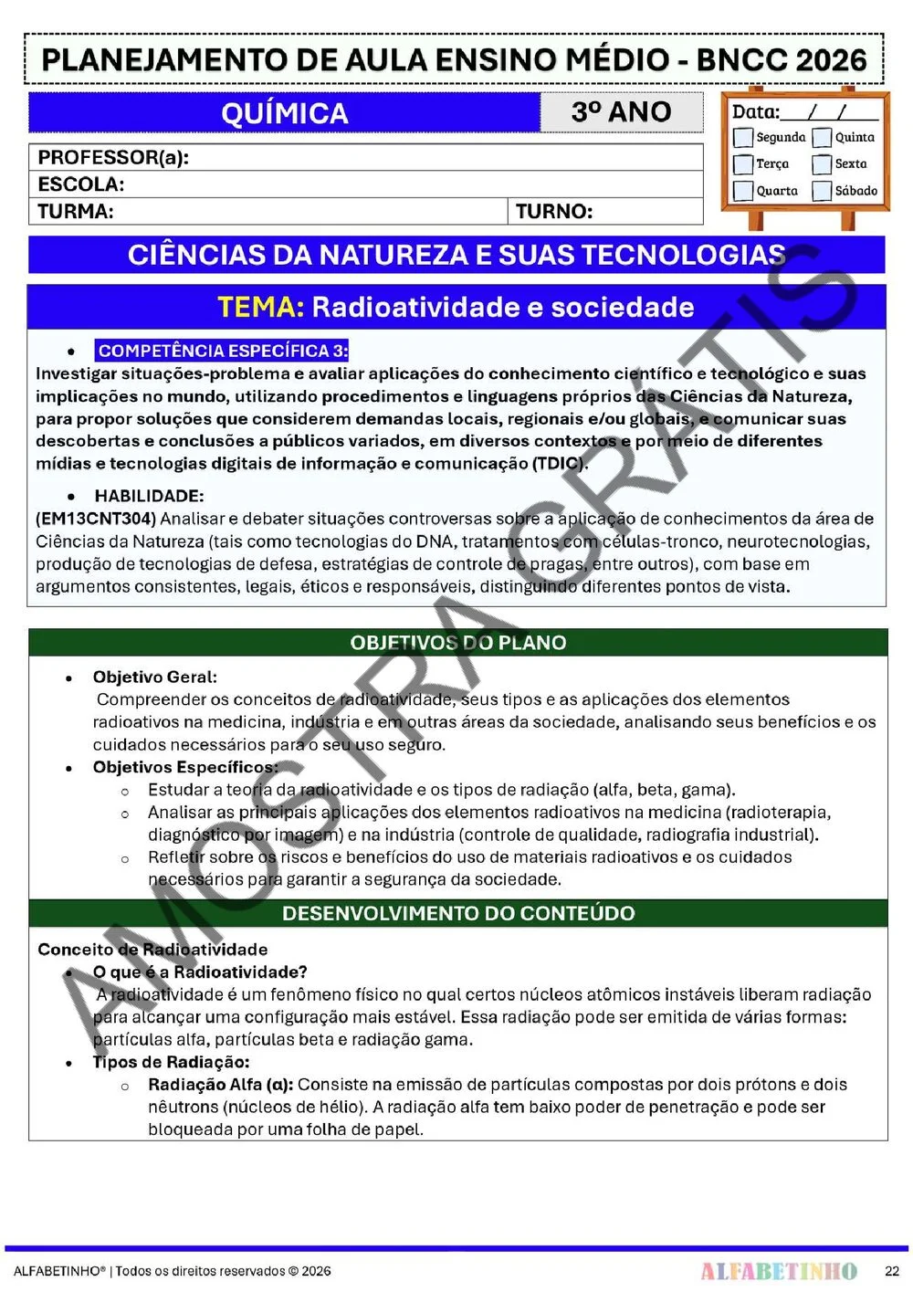 Planejamento de Química Ensino Médio BNCC 2026 + 240 atividades — amostra do planejamento 28