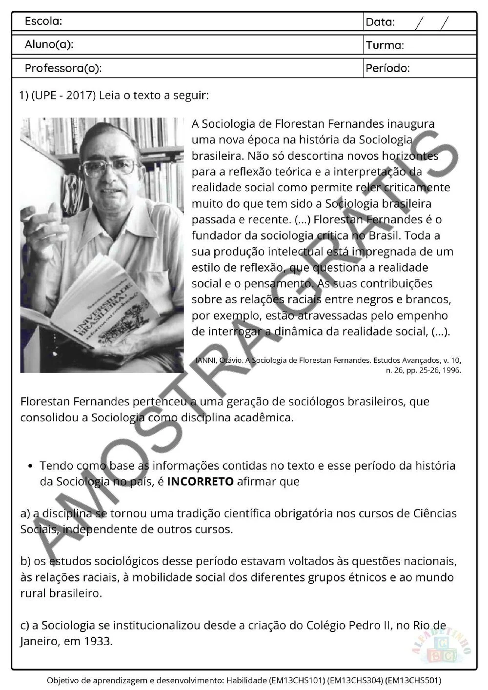 Planejamento anual de Sociologia para o Ensino Médio (1º, 2º e 3º ano) — BNCC 2026 + 180 atividades — amostra das atividades 10
