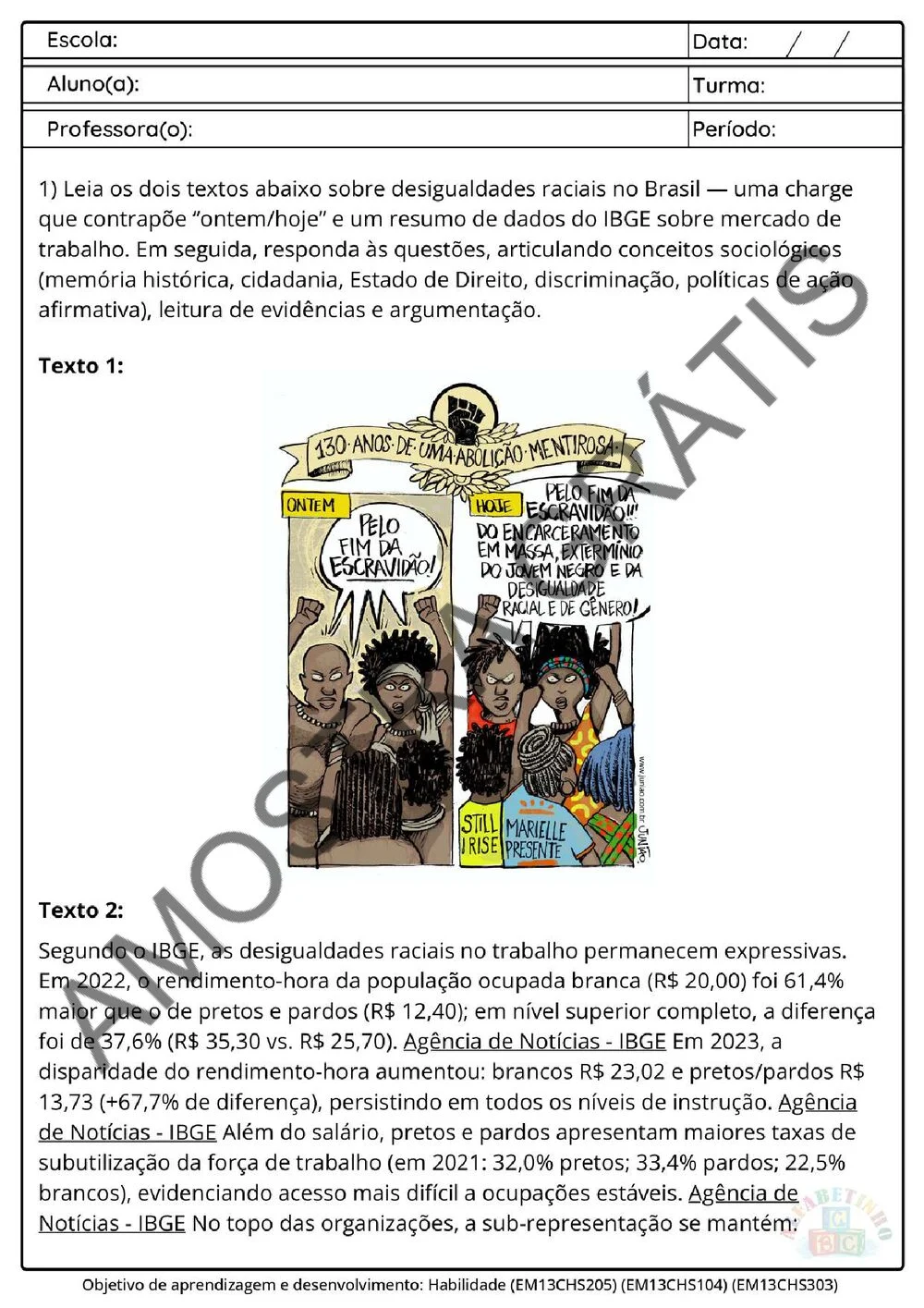 Planejamento anual de Sociologia para o Ensino Médio (1º, 2º e 3º ano) — BNCC 2026 + 180 atividades — amostra das atividades 14