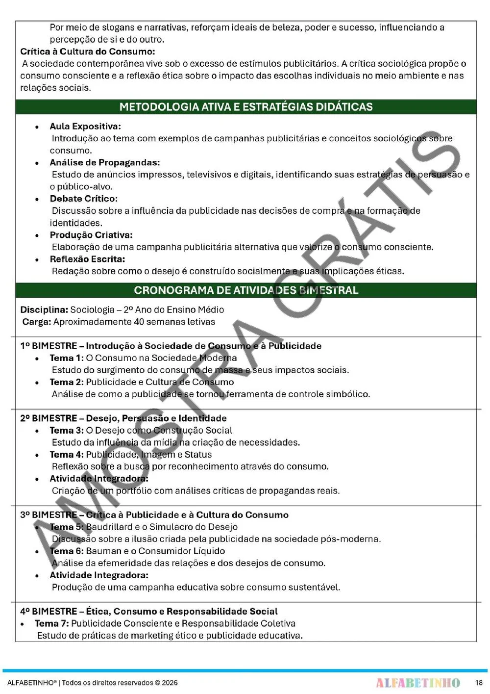 Planejamento anual de Sociologia para o Ensino Médio (1º, 2º e 3º ano) — BNCC 2026 + 180 atividades — amostra do planejamento 22